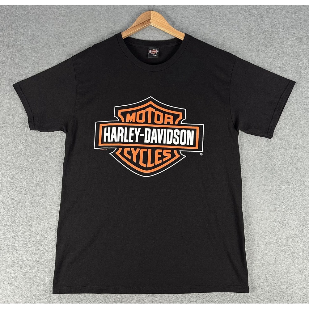 Harley Davidson Shirt Mens Large Black Bar Shield Logo Garage Biker Tee USA